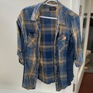 Ci Sono Blue plaid 3/4 sleeve shirt
